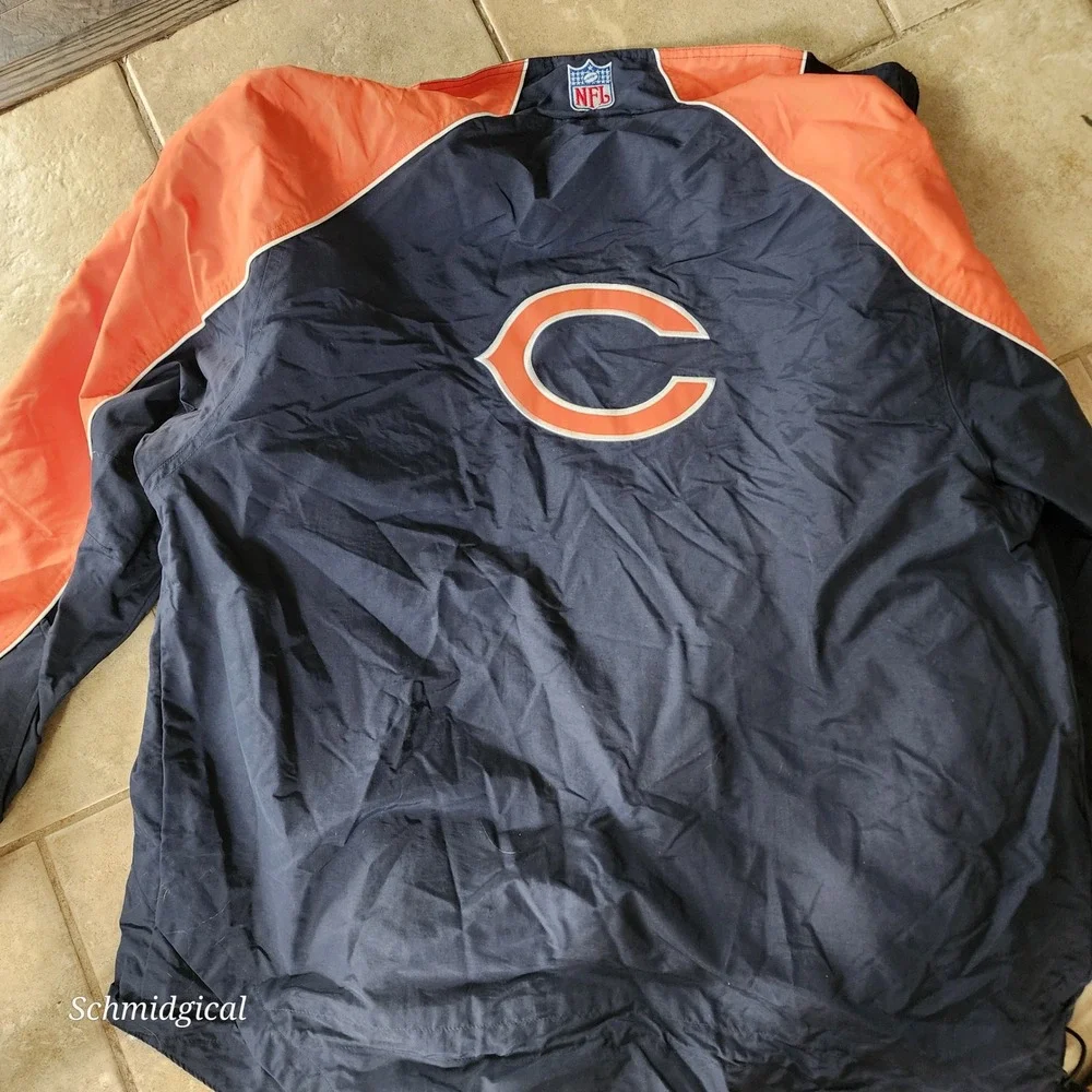 Reebok NFL Chicago Bears On Field Windbreaker Jacket Mens XL Navy Blue Orange